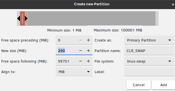 Create CLR_SWAP partition