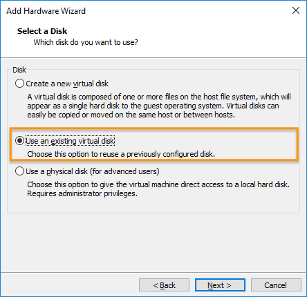 VMware Workstation Player - Use existing virtual disk