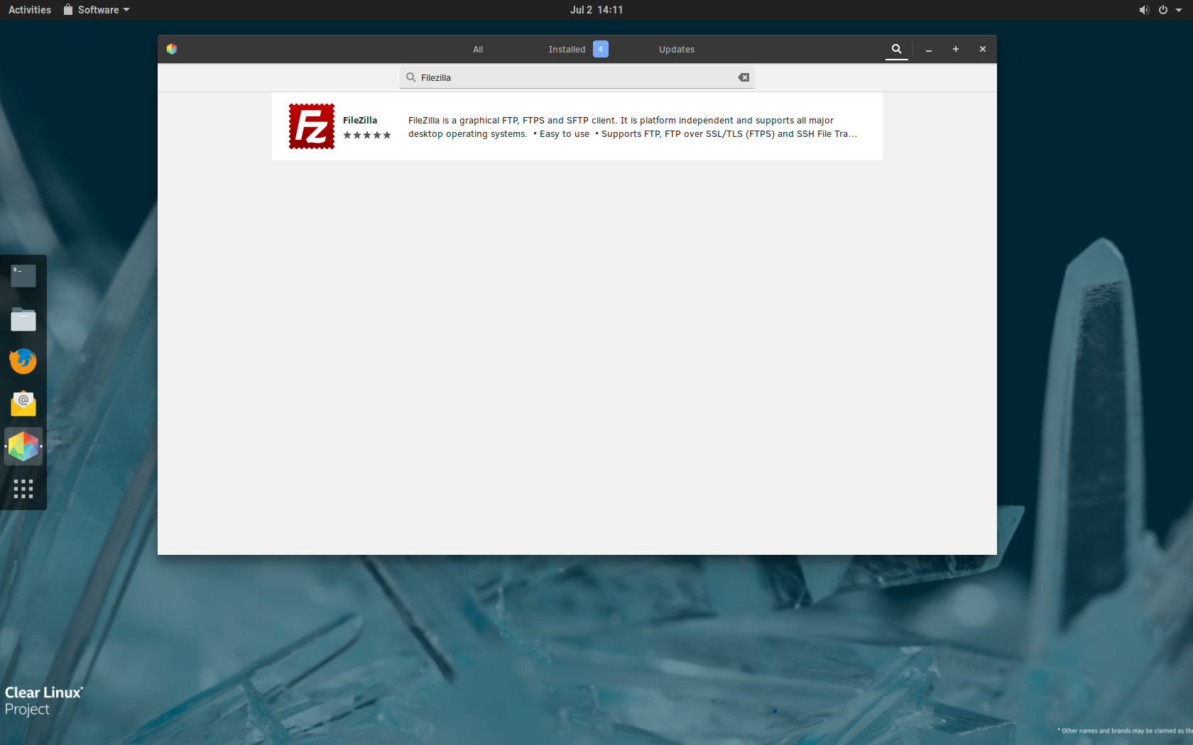 Searching for Filezilla app in Gnome Software
