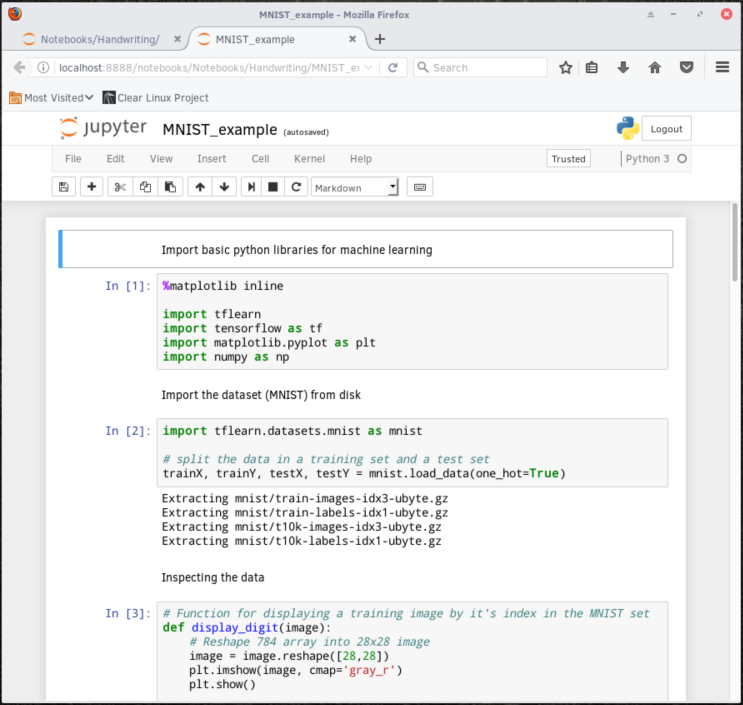 The loaded MNIST_example notebook