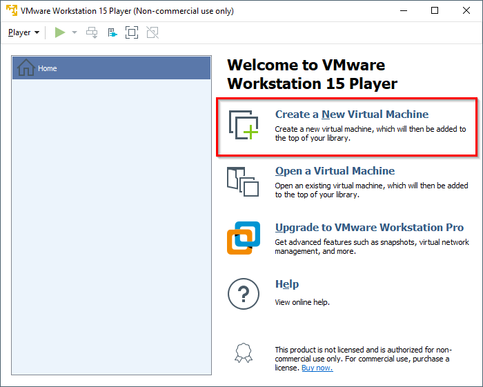 VMware Workstation Player - Create a new virtual machine