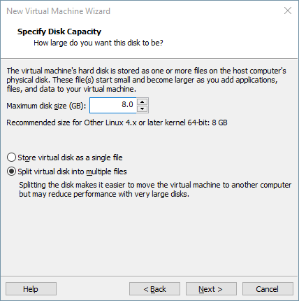 VMware Workstation Player - Set disk capacity