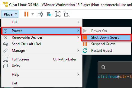 VMware Workstation Player - Power off virtual machine