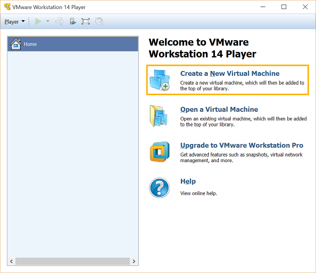 VMware Workstation 14 Player - Create a new virtual machine