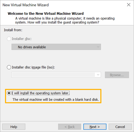 VMware Workstation 14 Player - Select install operating system