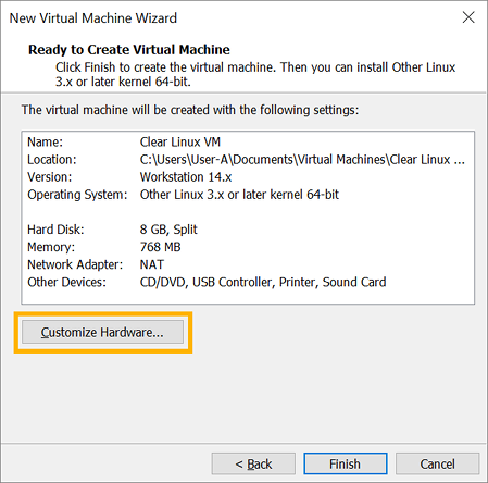VMware Workstation 14 Player - Customize hardware