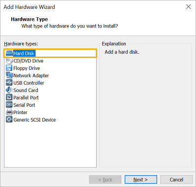 VMware Workstation 14 Player - Add new hard drive